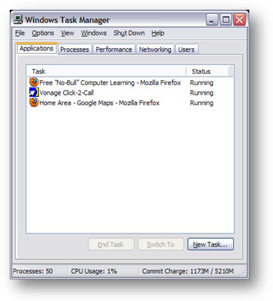 Windows Task Manager Application Tab