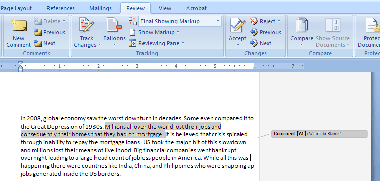 Microsoft Word Document Comment